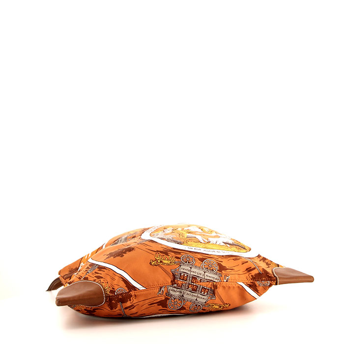 Sac à main en soie marron et orange et cuir Barénia - Detail D4