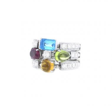 Sortija articulada Bulgari Allegra modelo grande en oro blanco,  diamantes y piedras de colores