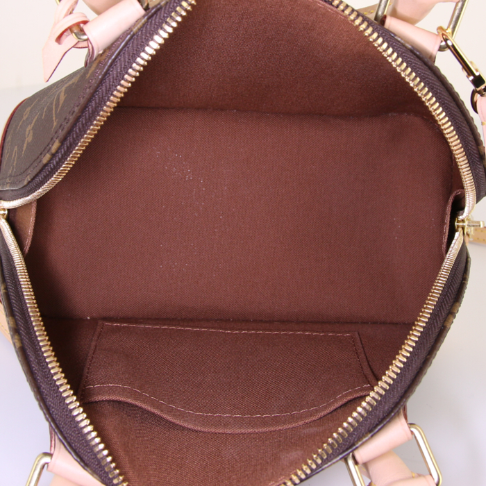 Borsa Louis Vuitton Alma BB in tela monogram marrone e pelle naturale - Detail D3