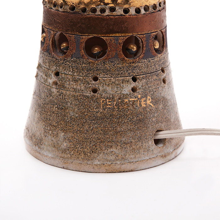 Georges Pelletier, rare et ancienne lampe "Soleil", en terre chamottée et émaillée, signée, des années 1960