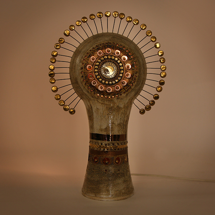 Georges Pelletier, rare and vintage "Soleil" table lamp in enamelled chamotte clay, signed, from the 1960's - Detail D4