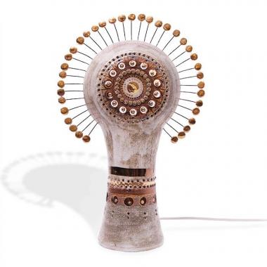 Georges Pelletier, rare and vintage "Soleil" table lamp in enamelled chamotte clay, signed, from the 1960's