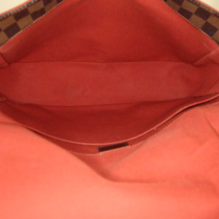 Sac bandoulière Louis Vuitton Bastille en toile damier enduite ébène et cuir marron - Detail D2