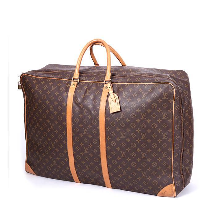Bolso de fin de semana Louis Vuitton Porte-habits en lona Monogram marrón y cuero natural - 00pp