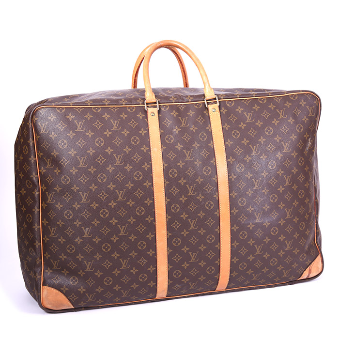 Sac de week end Louis Vuitton Porte-habits en toile monogram marron et cuir naturel - Detail D1