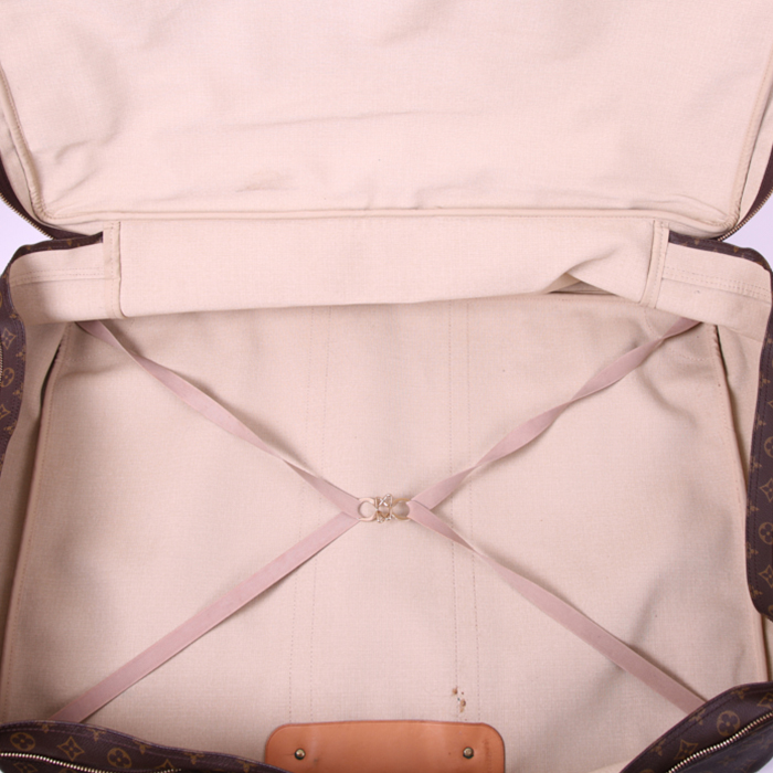 Borsa weekend Louis Vuitton Porte-habits in tela monogram marrone e pelle naturale - Detail D3