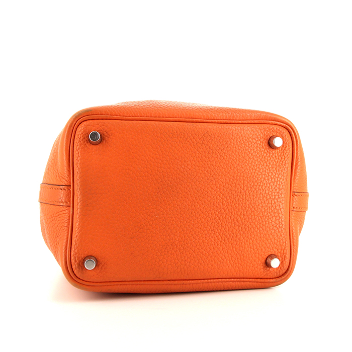 Bolso de mano Hermes Picotin modelo pequeño en cuero togo naranja - Detail D4