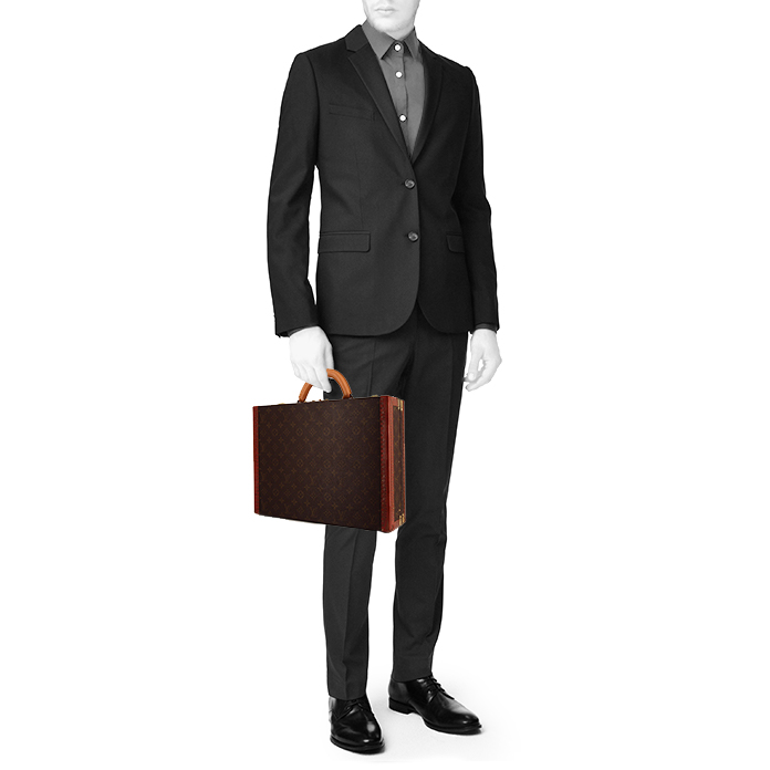 Valigia Louis Vuitton President in tela monogram marrone e pelle naturale - Detail D1