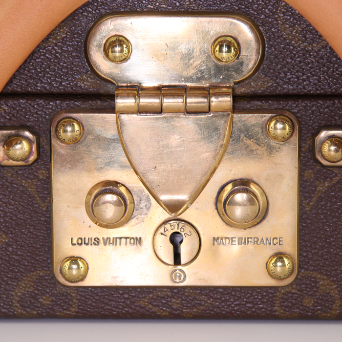Maleta Louis Vuitton President en lona Monogram marrón y cuero natural - Detail D2