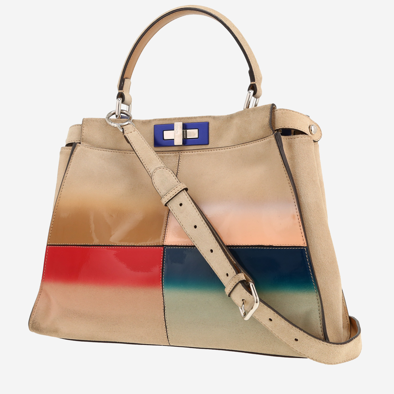 Fendi Peekaboo medium model handbag in beige suede