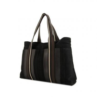 Hermes Toto Bag - Shop Bag shopping bag in black, brown and beige canvas and leather