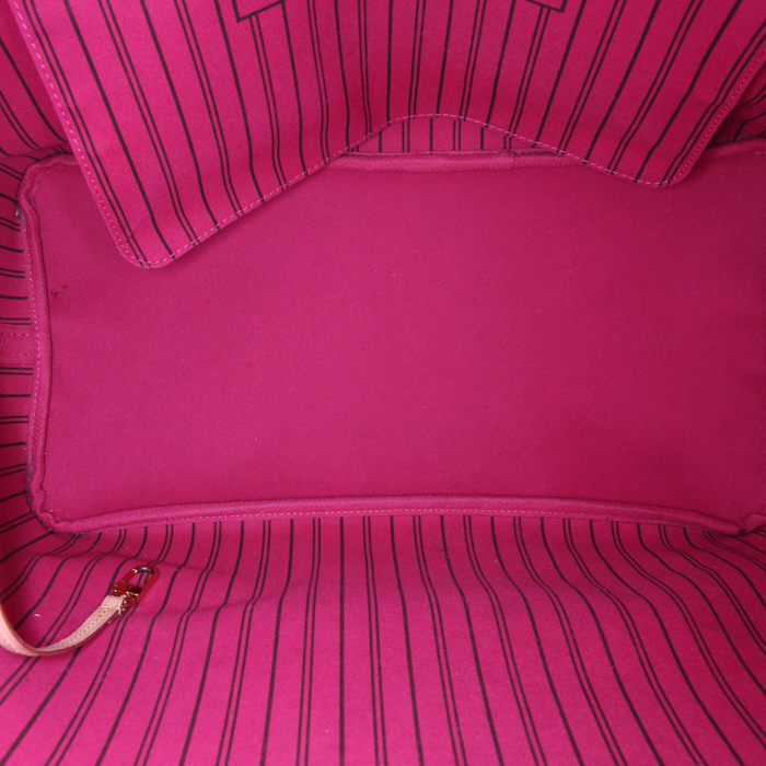 Shopping bag Louis Vuitton Neverfull modello grande in tela monogram marrone e pelle naturale - Detail D2