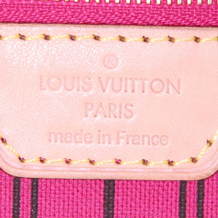 Sac cabas Louis Vuitton Neverfull grand modèle en toile monogram marron et cuir naturel - Detail D3
