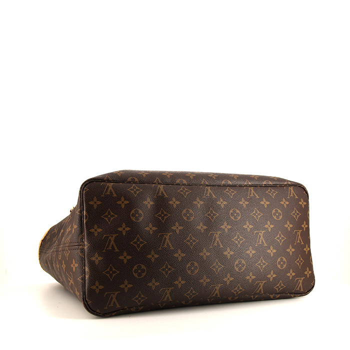 Sac cabas Louis Vuitton Neverfull grand modèle en toile monogram marron et cuir naturel - Detail D4