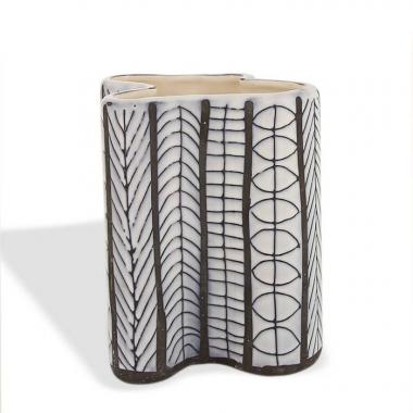 Roger Capron, free-form vase in stanniferous earthenware, "scarifications" decor, signed, of 1954/58