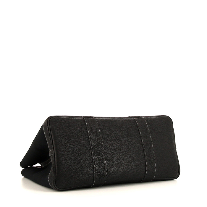 Sac cabas Hermes Garden Party en toile noire et cuir noir - Detail D4