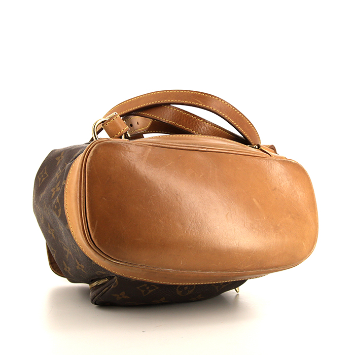 Sac à dos Louis Vuitton Montsouris en toile monogram marron et cuir naturel - Detail D4