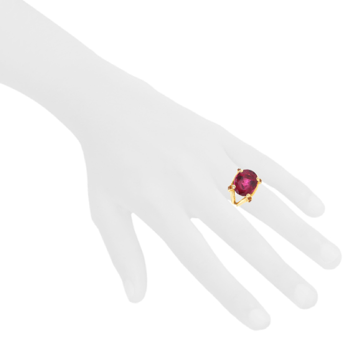 Bague en or jaune,  tourmaline rose et grenats - Detail D1