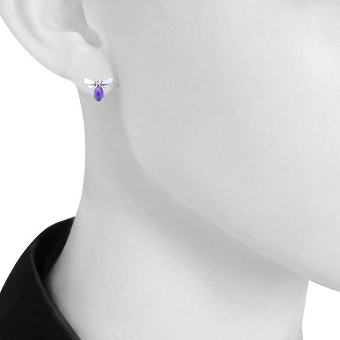 Orecchini a bottone Chaumet Attrape Moi Si Tu M'Aimes in oro bianco,  diamanti e ametista - Detail D1