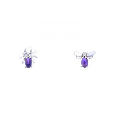 Paire de puces d'oreilles Chaumet Attrape Moi Si Tu M'Aimes en or blanc,  diamants et améthystes