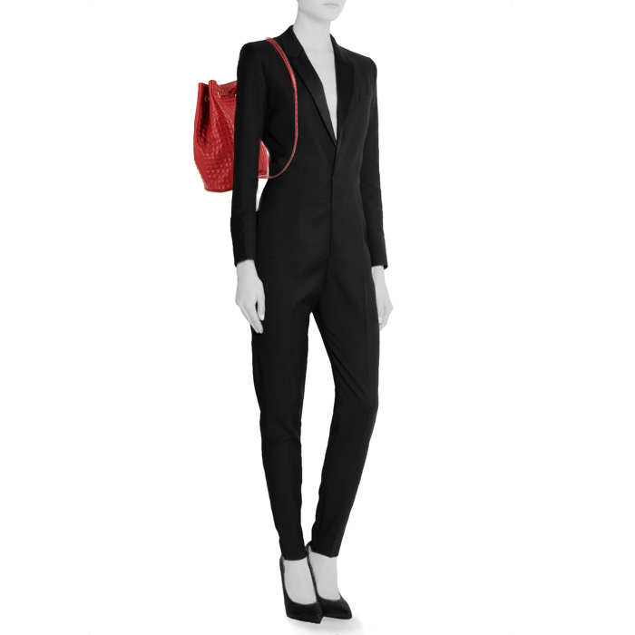 Mochila Celine C bag en cuero acolchado rojo - Detail D1