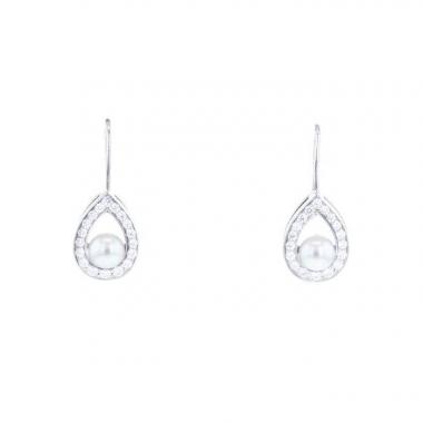 Pendientes Chaumet Joséphine Aigrette en oro blanco,  diamantes y perlas cultivadas Akoya