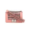 Bolso de mano Chanel Boy mini en plástico rosa y cuero rosa - 360 thumbnail
