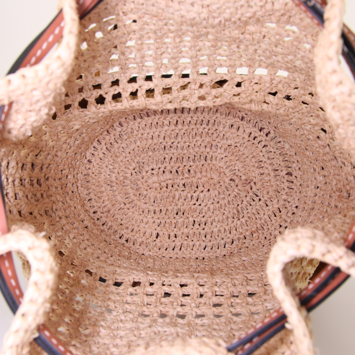 Borsa Loewe Balloon in pelle marrone e rafia - Detail D2