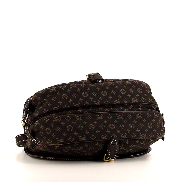 Sac bandoulière Louis Vuitton Saumur moyen modèle en toile monogram Idylle marron et cuir marron - Detail D4