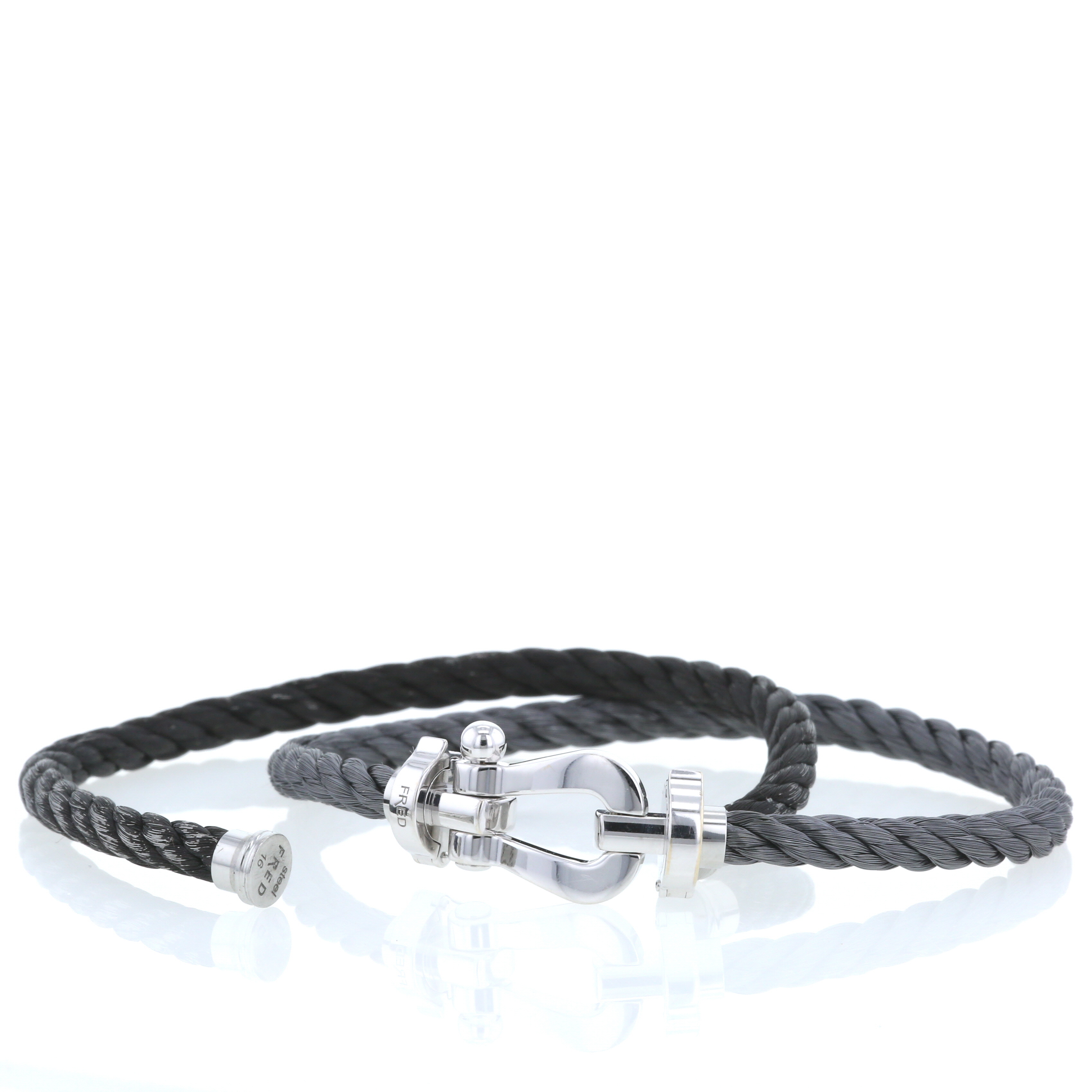 Fred Force 10 large model bracelet in white gold and stainless steel - Detail D1