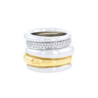 Pomellato Tubolare ring in white gold,  yellow gold and diamonds