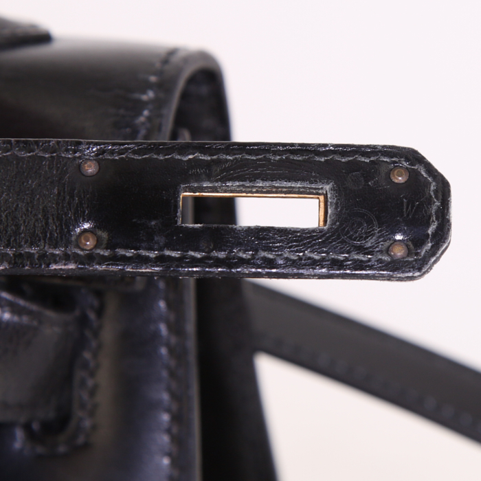 Bolso de mano Hermes Kelly 32 cm en cuero box negro - Detail D5