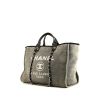 Chanel Deauville shopping bag in grey logo canvas and black leather - 00pp thumbnail