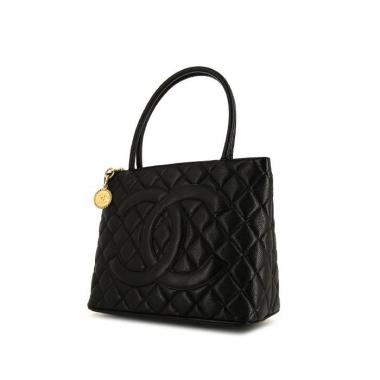 Bolso de mano Chanel Medaillon - Bag en cuero granulado acolchado negro