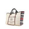 Shopping bag Chanel Deauville in tela grigia e rossa a righe e pelle nera - 00pp thumbnail