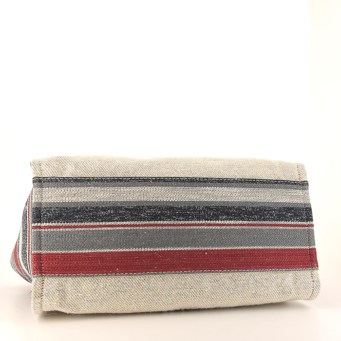 Chanel Deauville shopping bag in grey and red canvas and black leather - Detail D5