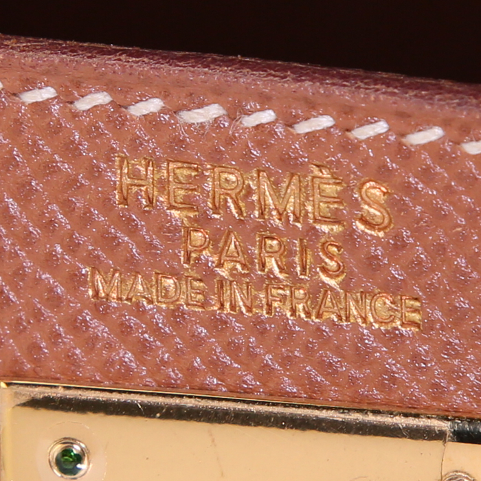 Bolso de mano Hermes Kelly 32 cm en cuero Courchevel color oro - Detail D4