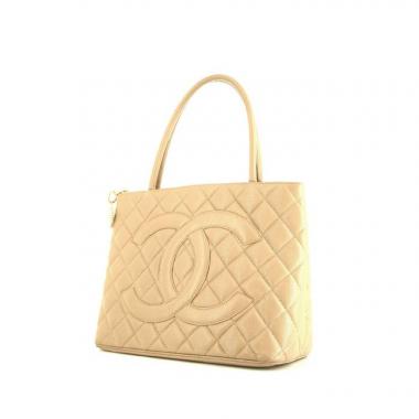 Chanel Medaillon - Bag handbag in beige quilted grained leather
