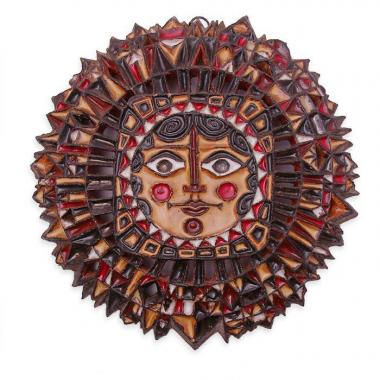Roland Zobel, « Les Cyclades » studio,  great wall-sculpture "Sun face", in enamelled ceramic, signed, from the 1960’s