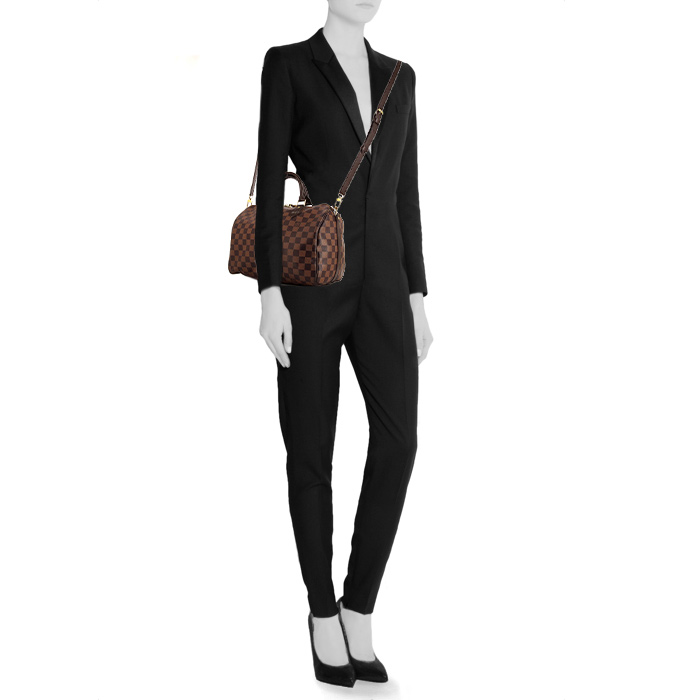Louis Vuitton Speedy 30 handbag in ebene damier canvas and brown leather - Detail D2