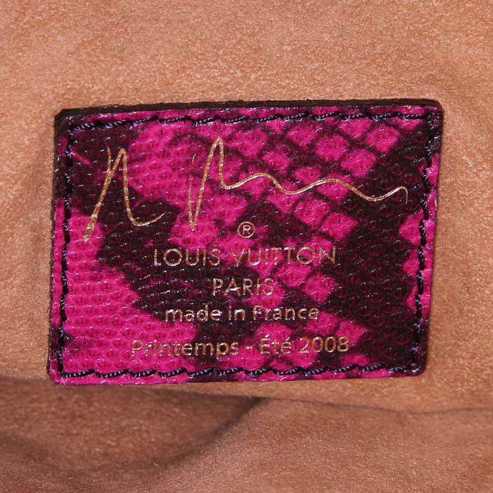 Louis Vuitton Louis Vuitton Editions Limitées shopping bag in yellow, pink and green monogram canvas and pink leather - Detail D3