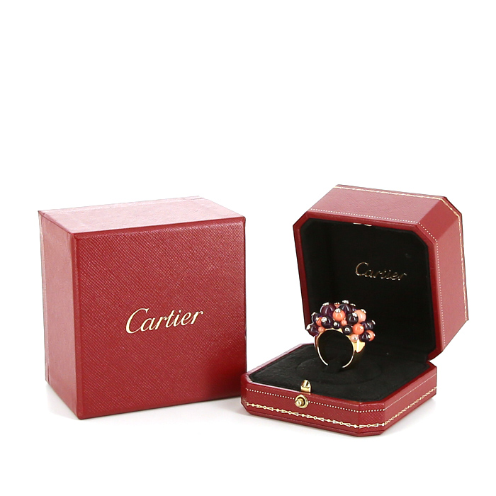 Anello Cartier Délice de Goa in oro giallo,  corallo e ametista - Detail D2