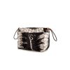 Pochette Hermès Fourbi modello grande in seta grigia con motivo e pelle Barenia marrone - 00pp thumbnail