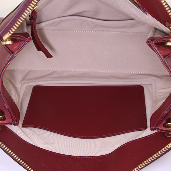 Chloé Roy Day handbag in burgundy leather and red suede - Detail D3