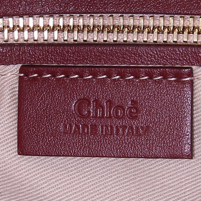 Sac à main Chloé Roy Day en cuir bordeaux et daim rouge - Detail D4