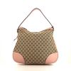 Gucci Hobbo handbag in beige monogram canvas and pink grained leather - 360 thumbnail