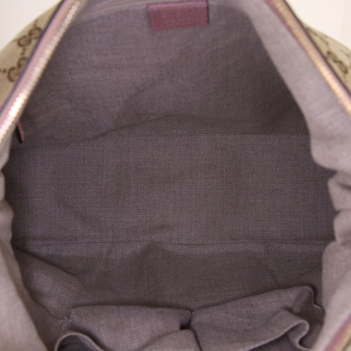 Gucci Hobbo handbag in beige monogram canvas and pink grained leather - Detail D2