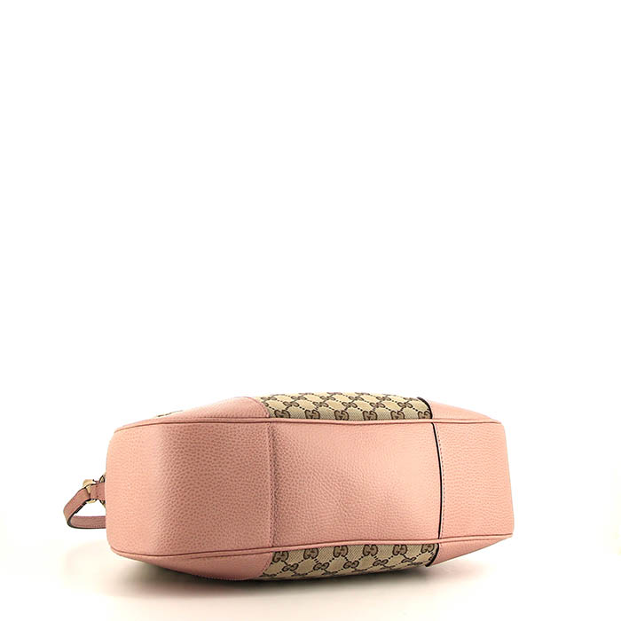 Bolso de mano Gucci Hobbo en lona Monogram beige y cuero granulado rosa - Detail D4