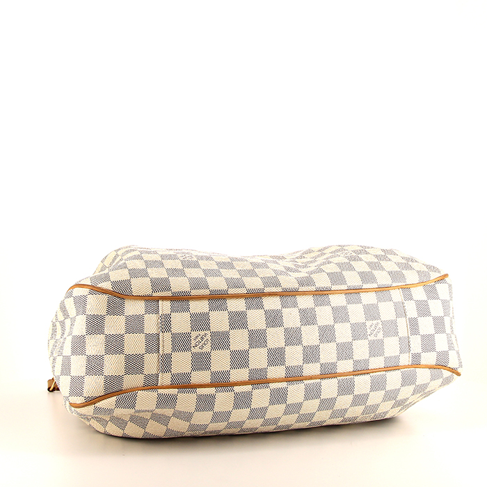 Sac à main Louis Vuitton Evora en toile damier azur et cuir naturel - Detail D5