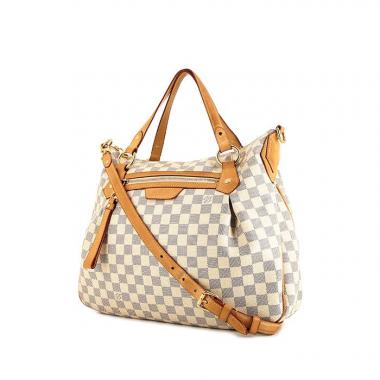 Bolso de mano Louis Vuitton Evora en lona a cuadros azul celeste y cuero natural